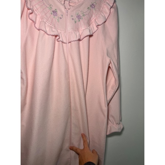Vintage Its‎ A Charm Pink Fleece Half Zip Nightgown Robe House Coat Medium Cozy - Picture 6 of 10